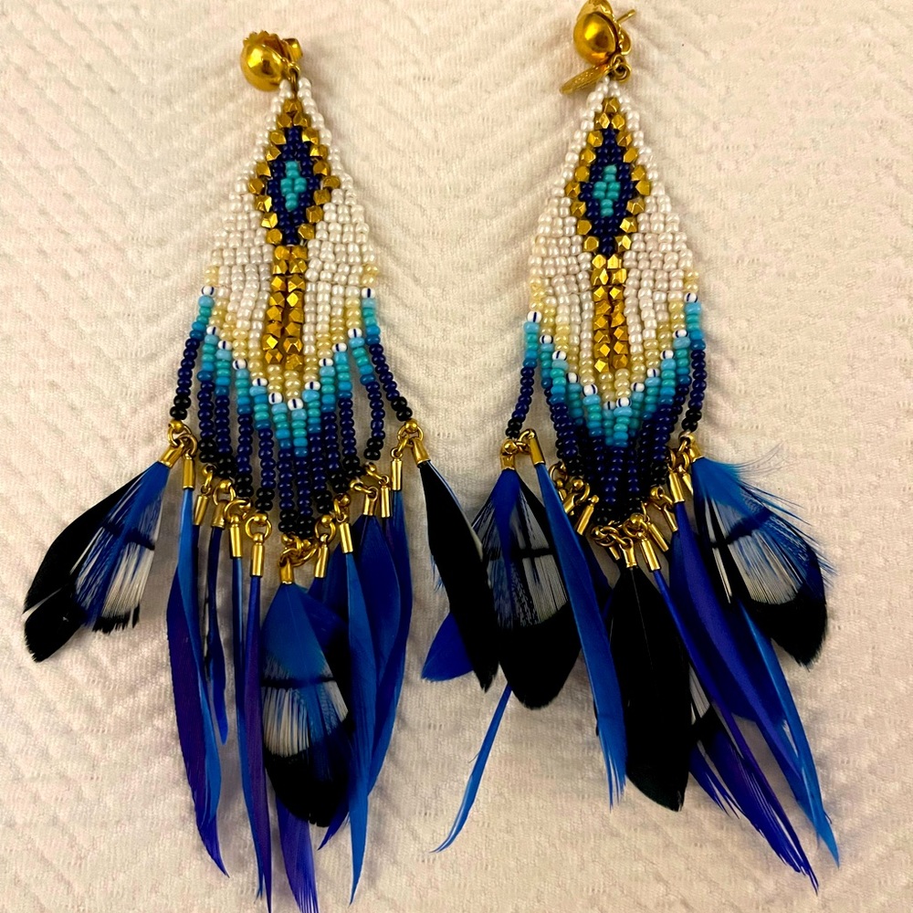 Gas Bijoux bead and feather earrings